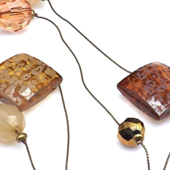 Brown Topaz Long Lucite Art Bead Necklace, 60" Length, Metal Chain - Picture 10 of 13